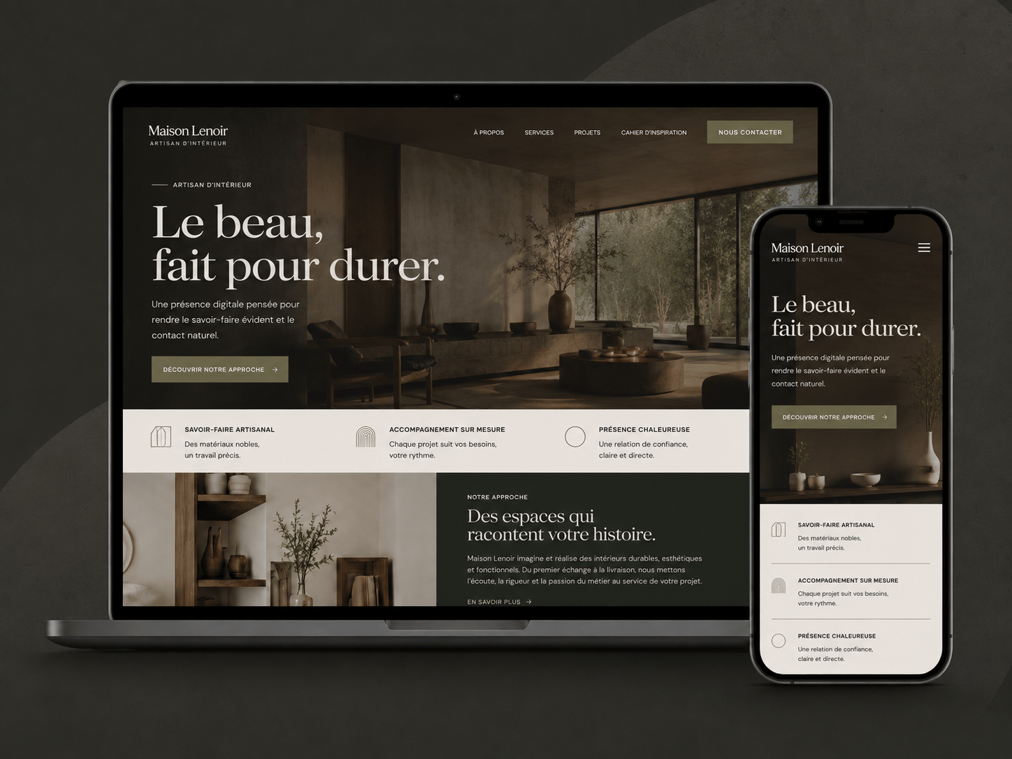 Aperçu du site Maison Lenoir sur ordinateur et mobile